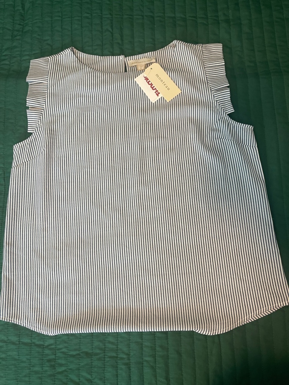 Monteau Striped Ruffle Sleeve Camisole - White & Navy Women’s XL
